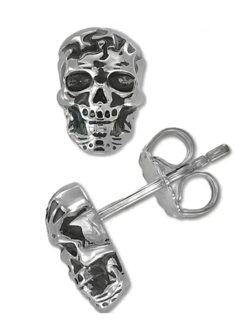NWOT - EFFY Skull Stud Earrings Sterling Silver - Skeleton Butterfly Back